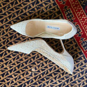 7.5 Manolo Blahnik White Lace Heels